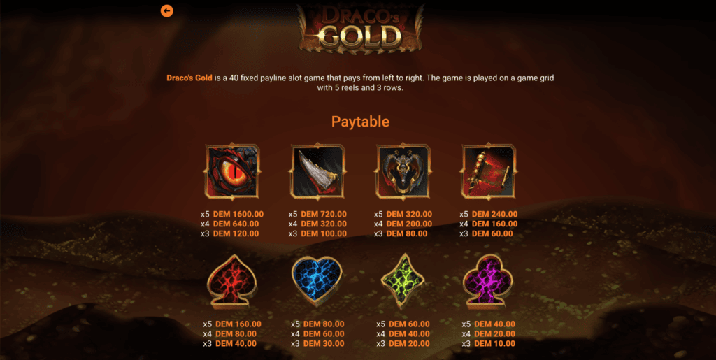 Dracos Gold Mancala Gaming Demo Tabelul plăților