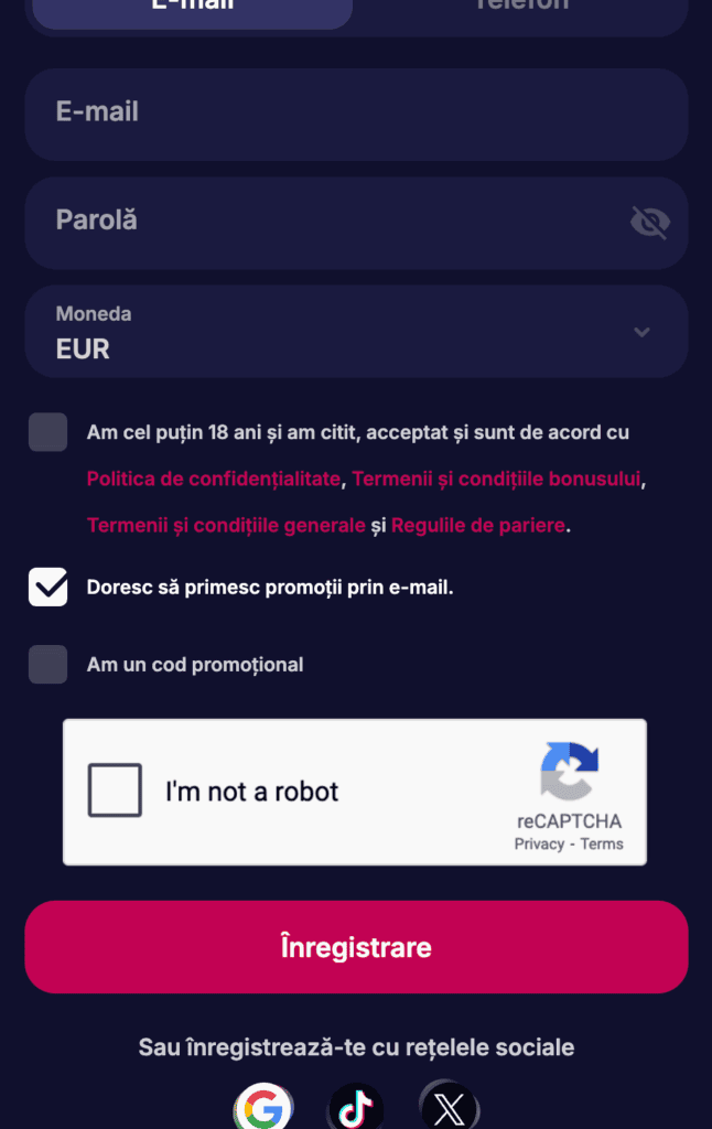 Marchează cele 3 casete din formular & marchează caseta reCAPTCHA