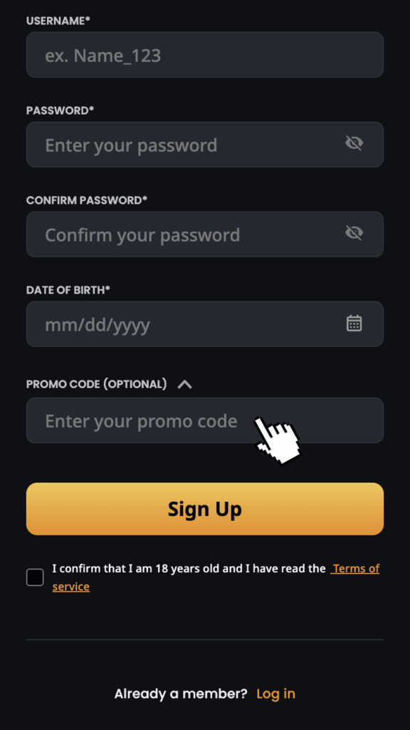 Apasă butonul "Promo Code" pentru introducerea unui cod bonus