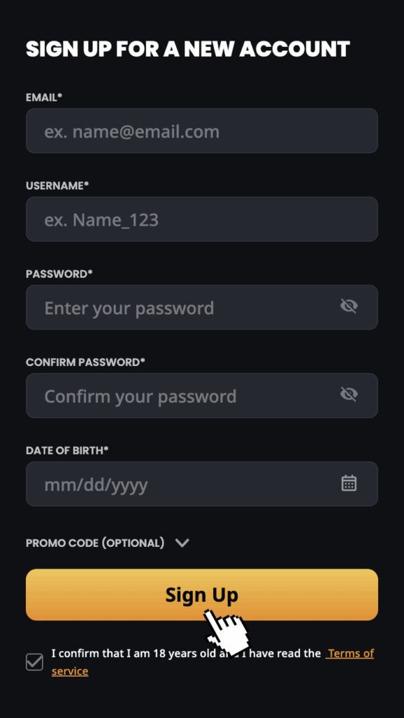 Apasă butonul "Sign Up" și bifează caseta poziționată sub buton