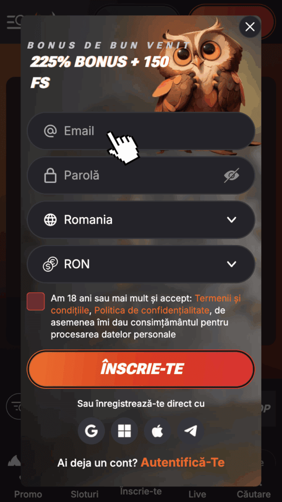 Completează formularul din fereastra pop-up