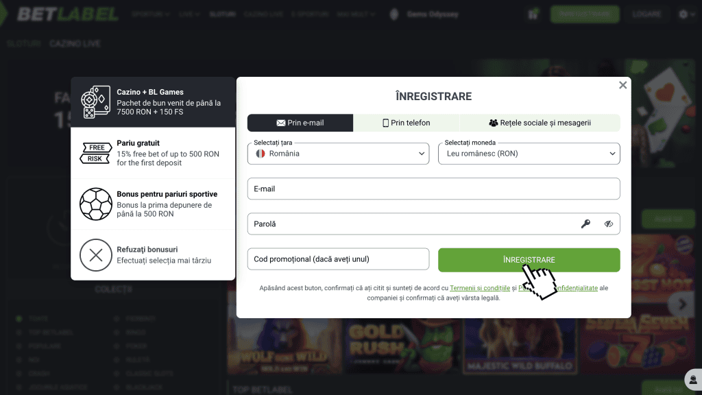 Folosește un cod promoțional și apoi click pe butonul "Înregistrare"