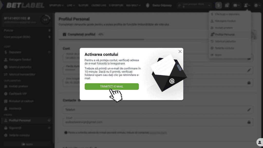 Confirmă-ți adresa de e-mail și completează restul datelor la profil