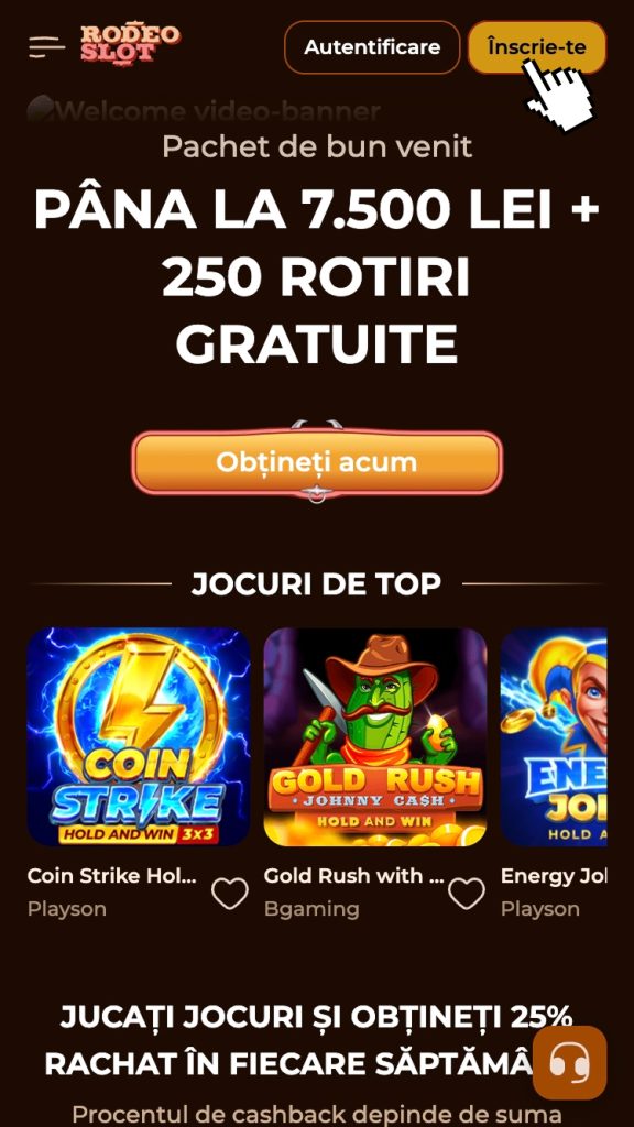 Apasă butonul “Înscrie-te” după ce accesezi prima pagina a cazinoului