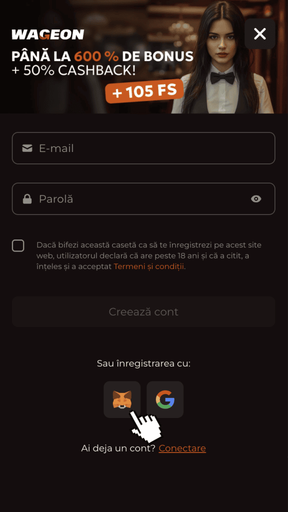 Alege modul de creare a contului
