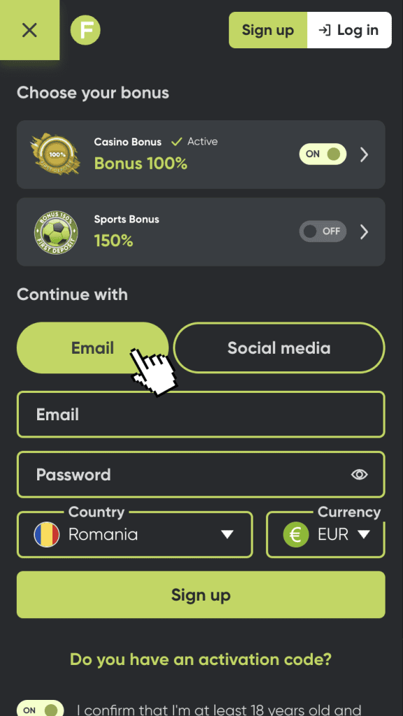 Selectează Email sau Social Media, apoi completează formularul rapid