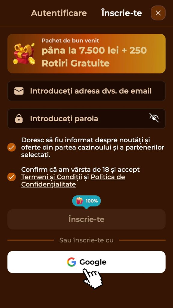 Selectează modalitatea de creare a contului