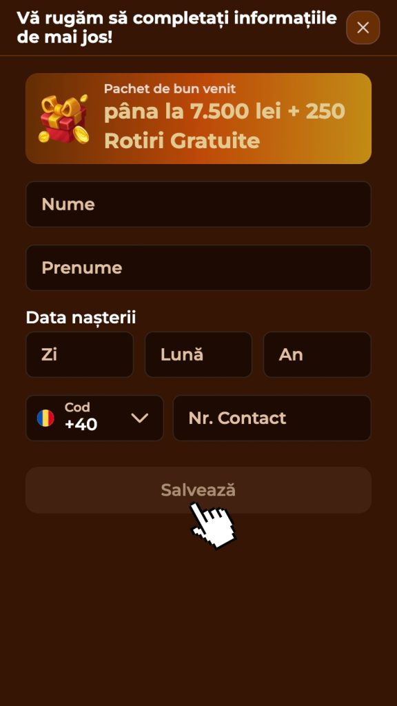 Completează câmpurile cu date personale și de contact