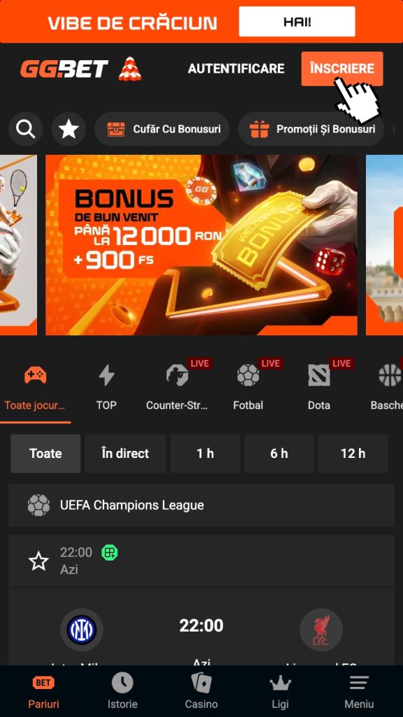 Apasă butonul “Sign Up” după ce ai deschis site-ul de cazinou