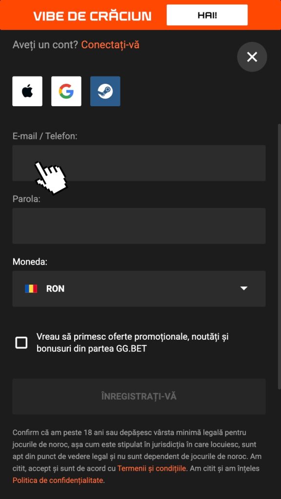 Introdu detaliile personale și alege moneda contului