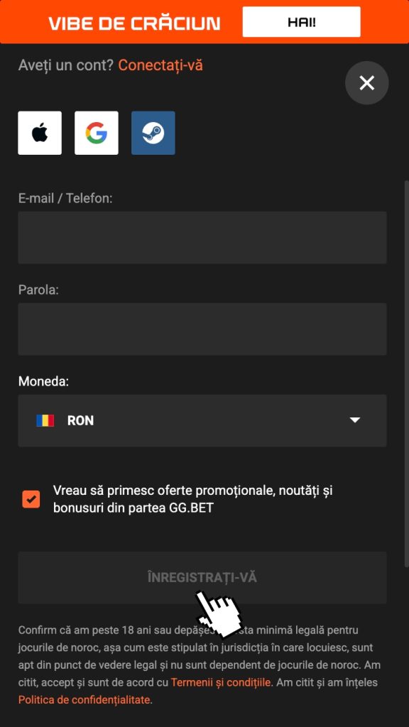 Bifează caseta pentru abonarea la materiale promoționale